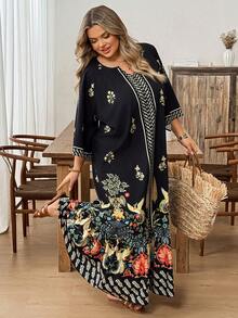 SHEIN CURVE+ 复古优雅女士连衣裙，提花甜心领休闲假日派对连衣裙，秋季女装，秋季穿搭，秋季连衣裙，冬季女装，冬季女装，圣诞节女装，圣诞节女装，圣诞节派对连衣裙，圣诞派对连衣裙，优雅派对连衣裙，优雅派对连衣裙 - 彩色 - 查看 9