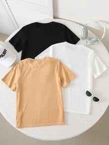 3件套男童休闲字母印花圆领针织T恤，适合春夏上学和外出穿着 - 彩色 - 查看 2