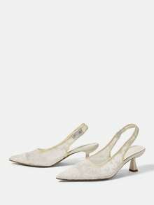 CUCCOO HITCHD Zapatos de tacón de aguja con correa transparente para mujer, sandalias de novia de estileto para boda - Blanco - Ver 9