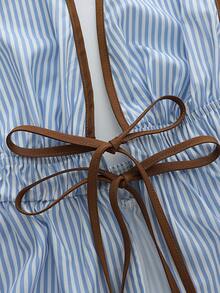 GlowEve 女士休闲度假条纹系带两件套，春夏款 - 藍白色 - 查看 5