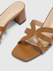 CUCCOO BIZCHIC Ladies Brown Crossstrap Design High Heel Sandals, Square Toe Comfort High Heel Sandals Commuter Style Sandals - Brown - View 7