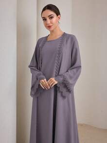 Graceveil 2pcs Set Gaun Panjang Tradisional Wanita & Mantel Abaya Sopan - Mauve Purple - View 3