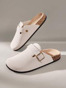 Solecia Women's Fashion Platform Slippers, Round Toe Square Buckle Decorative Spring Shoes, Suitable For Spring, Easter, Christmas - White - View 6