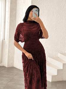 Modelyn Đầm không tay dáng lửng cổ thuyền ôm sát, khoét eo, xếp ly gợi cảm. - Màu Đỏ Sâu - Xem 3