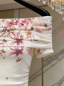 SHEIN Franclia 女士数码印花露肩领针织短袖上衣 - 白色 - 查看 3
