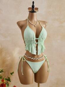 Bellisia Áo bikini hai dây đính đá dệt kim họa tiết 2026SS dành cho nữ, hàng mới về cho kỳ nghỉ, hẹn hò, phong cách miền Tây, du thuyền, bãi biển, đảo, du lịch đường bộ, mọi mùa, lễ hội âm nhạc, kỳ nghỉ Boho, kỳ nghỉ Bohemian, mùa thu thư giãn, quần short xếp ly Boho Y2K, bộ bikini cổ điển thanh lịch, bộ bikini cho nữ, đồ bơi nâng ngực cho nữ, trang phục đi biển cho nữ, trang phục một giá, đồ bơi cho nữ Zestiva, đồ bơi Yummy Control, trang phục nghỉ lễ Zante, trang phục sở thú, bộ đồ bơi cho nữ, trang phục đi nghỉ mát, bộ bikini cho nữ. - Màu xanh Bạc hà - Xem 4