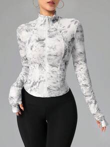Sovereign Charm Women's Tie-Dye Print Slim Fit  Long Sleeve Zip-Up Fitted Sports Jacket - Multicolor - View 9