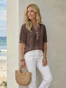 EMERY ROSE Women's Printed Shirt, Versatile Casual Summer Wear - Multicolor - View 6