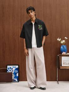 TOKVUE Men's Black And White Striped Wide-Leg Pants,Retro Vertical Striped Straight-Leg Trousers,Relaxed Fit Casual Summer Business Work Daily Commute Pants - Light Grey - View 5