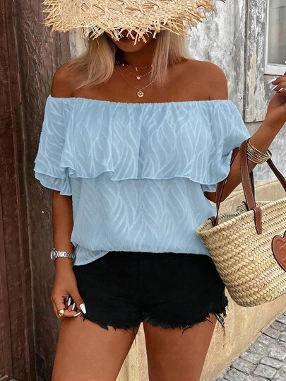 Breezaya Plus Size Women's Jacquard Casual Shirt, Suitable For Dates, Romantic, Daily Wear, Fashion, Commuting, Spring/Summer