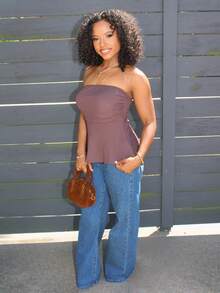 Steph T 女士棕色针织抹胸，夏季 - 巧克力棕 - 查看 4