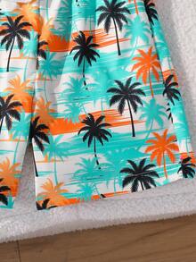 SHEIN Playful Pals Bộ đồ đi biển mùa hè 3 món cho bé trai | Áo tank top trắng không tay kiểu Hawaii cho bé trai/bé gái + Quần short in hình cây cọ màu xanh dương "SUMMER TIME" + Mũ chống nắng cùng màu | Áo khoác ngoài đồ bơi đi biển | Trang phục chơi nước | Bộ đồ ngoài trời cho bé 4-7 tuổi | Bộ quần short và mũ thoải mái cho chuyến đi biển gia đình | Trang phục mùa hè mát mẻ - màu xanh lá - Xem 4
