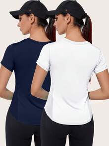 Powerista Solid Color Hollow Breathable Short Sleeve Sports T-Shirt - Multicolor - View 2