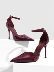 CUCCOO SZL Tacones altos de punta fina con correa de tobillo, de estilo casual y elegante para mujer, para el verano - 182 burdeos - Ver 7