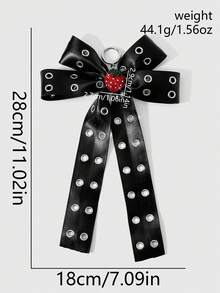 ROMWE Goth 1 Y2k 甜美酷炫辣妹复古朋克独特暗黑风哥特黑色双排金属透气眼孔大蝴蝶结亮面软陶水钻草莓装饰 DIY 钥匙扣包包挂件，适合女孩和女士日常佩戴，节日礼物 - 黑色-20 - 查看 3