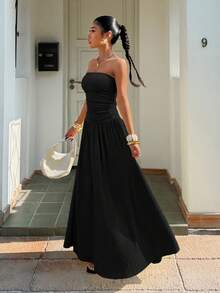 Muchica 女士夏季新款奶油黄纹理针织连衣裙 - 黑色 - 查看 6