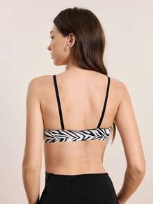 Hourtrue Soutien-gorge à fermeture frontale de taille standard à imprimé zébré pour femmes, sans fil, confortable, petit bonnet, il est recommandé de prendre une taille au-dessus - Noir et Blanc - Voir 2