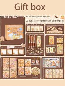 Capybara-Themed Stationery Gift Set - Includes Pufferfish Design Pencil Case, Highlighters, Sticky Notes, Notebook, Etc. - Suitable As A Birthday Or Partner Gift, Gift | Illustrated Pencil Case (Some Styles May Be Random) - Capybara Stationery Set - View 8