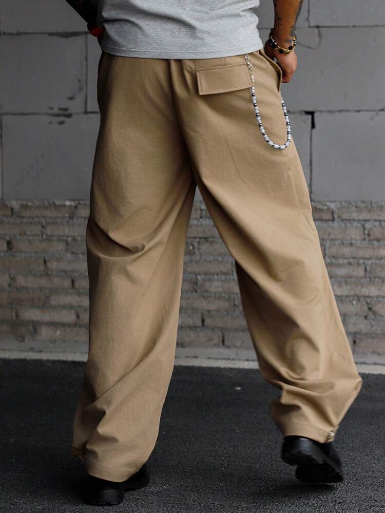 Khaki Elastic Waist Men's Pants
