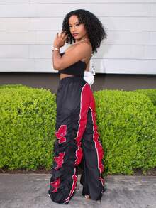 Bộ đồ hai mảnh thời trang dạo phố mùa hè cho nữ, áo crop top bó sát và quần chạy bộ ống rộng - màu đen - Xem 5