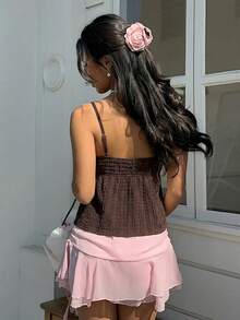 MainGRL Women's Casual Coffee Brown Quilted Camisole, Suitable For Vacation & Valentine's Day - Coffee Brown - View 2