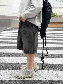 Tween Boys' Summer Casual Washed Slant Pocket Denim Shorts - Black - View 5