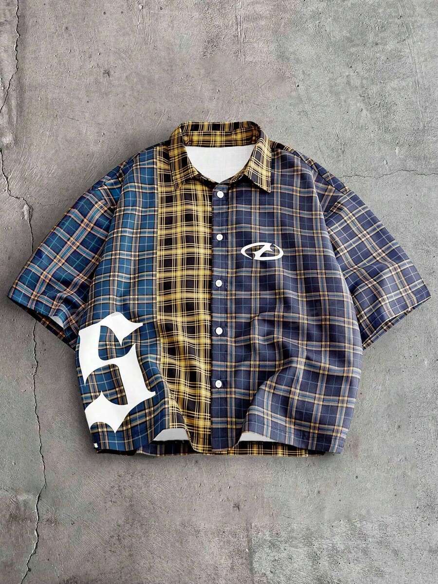AXEPEAK Men's Loose Fit PU  Short Sleeve Shirt, Streetwear Inspired - Multicolor - View 1
