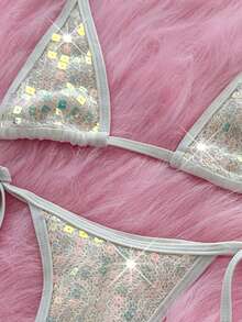 Bộ bikini 2 mảnh Swim SXY với áo yếm và quần lọt khe buộc dây bên hông, kiểu dáng gợi cảm, thích hợp cho mùa xuân/hè. - trắng - Xem 8