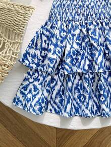 Tween Girls' Casual Everyday Comfortable Tie-Dye Print Camisole Top And Skater Skirt Set - Blue - View 5