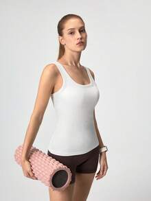Loungeista 1 peça de blusa básica branca casual com decote em U, sem costas, acolchoada e removível, slim fit - Branco - Ver 9