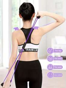 1 Pc New 8 Shape Gravity Stretch Cord With Handle Stackable TPE Loop Band For Leg Arm Workout Yoga Pilates Blue Purple Pink Green Black Suitable For Beginners Daily Fitness Equipment - Multicolor - View 5