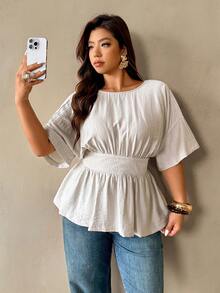 Auralis 大码夏季休闲纯色系带露背上衣 - 米色 - 查看 5