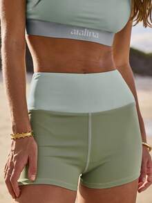Aralina Leisurewear Color Block Active Spring Summer Exercise Vacation Beach Wide Waistband Bike Short - Green - View 4