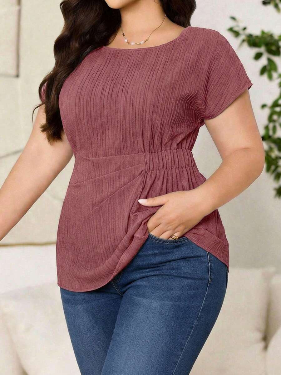 Reflora 大码休闲纯色高腰衬衫 - 中紫紅色 - 查看 1