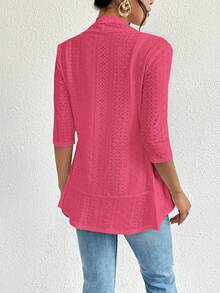Firerie Women's Solid Color Embroidered 3/4 Sleeve Open Front Casual Lightweight Jacket In Fall/Winter - Hot Pink - View 2