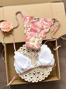 Swim Mod 女士荷叶边比基尼，乡村风格，春夏印花比基尼，女士泳装，度假比基尼，夏季比基尼 - 彩色 - 查看 6