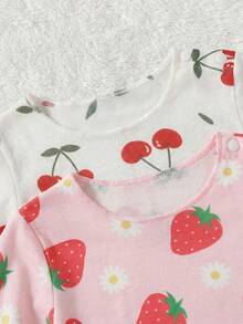 4件套女婴碎花荷叶边圆领长袖长裤家居服睡衣套装 - 彩色 - 查看 5