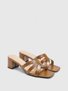 CUCCOO BIZCHIC Ladies Brown Crossstrap Design High Heel Sandals, Square Toe Comfort High Heel Sandals Commuter Style Sandals - Brown - View 9