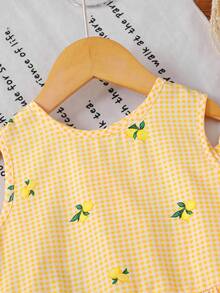 Emery Rose Kids Emery Rose Kids Bộ áo hai dây và quần họa tiết chanh kẻ caro cho bé gái - Màu vàng - Xem 5