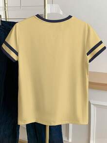 Resyla Women's Round Neck Contrast Trim Casual Everyday Short Sleeve T-Shirt - Multicolor - View 2