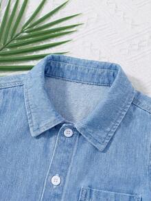 男婴牛仔宽松衬衫和阔腿裤两件套，蓝色 - 淺色水洗藍 - 查看 7