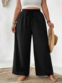 SHEIN CURVE+ Curve 尺码 US22 音乐节、海滨度假、波西米亚风女士新款春夏商务休闲沙滩裤，适合情人节、通勤等场合，优雅紫色莲藕粉色阔腿裤，带口袋。沙滩度假、薰衣草色、大学生、情人节、邮轮等场合，女士夏季宽松裤。 - 黑色 - 查看 6