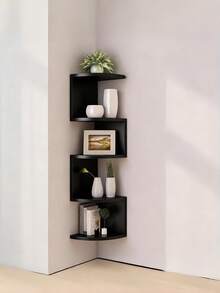 1pc Space Saving No Drill Wall Mounted Corner Shelf Multi Layer Triangle Hanging Rack For Kitchen Bedroom Living Room Wall Decor Home Organization Storage Shelving Unit - Black - View 5