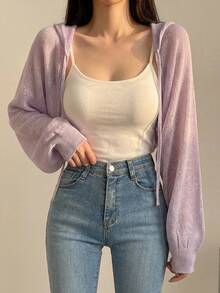DAZY Cárdigan casual de mujer de unicolor con nudo delantero - Púrpura malva - Ver 4