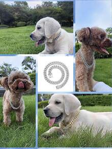 Diamond-Encrusted Silver Dog Collar Dog Necklace Hip-Hop Silver Dog Necklace Large Silver Chain Cat Collar Full Diamond Fashionable Pet Collar - Silver - View 4