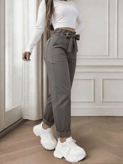 Pantalones para mujer dama femenino comodo versatil fiesta dia noche salida bolsillos resorte cordon moño cintura cadera cargo vestir escuela oficina moderno juvenil