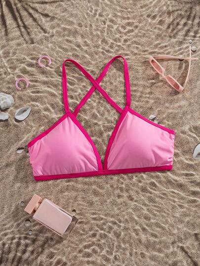 Swim Lushoire 2026 New Plus Size Pink & Fuchsia Ruffled Bikini Top, Summer