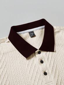 Manfinity Homme Áo Polo nam dệt kim jacquard, màu trơn, cổ áo gân. - Màu be - Xem 4