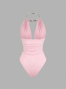Sweetra Collar gargantilla de metal con cierre para mujer, adecuado para uso casual, vacaciones, body sin espalda, primavera/verano - Rosa - Ver 2