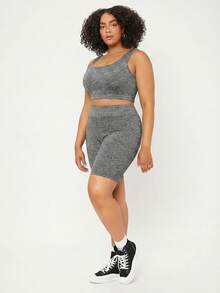 SHEIN BASICS Quần legging cạp cao dáng rộng, thoải mái dành cho người có thân hình đầy đặn. - Xám - Xem 4